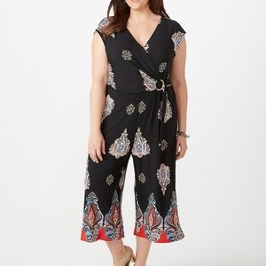 PLUS SIZE PRINTED O-RING WRAP JUMPSUIT